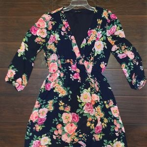 Floral 3 quarter length sleeve Wrap Dress